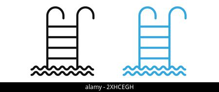 Scala in piscina icona simbolo vettoriale o set di insegne in bianco e nero Illustrazione Vettoriale