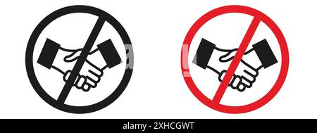 Nessun simbolo di stretta di mano o collezione di set di simboli vettoriali con contorno in bianco e nero Illustrazione Vettoriale
