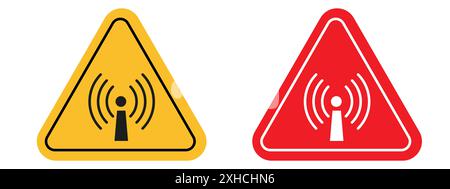 Simbolo di pericolo radiazioni non ionizzanti raccolta di simboli vettoriali o set di segnali in bianco e nero Illustrazione Vettoriale