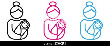 Icona di cura post-natale simbolo vettoriale o set di segni raccolta in bianco e nero Illustrazione Vettoriale
