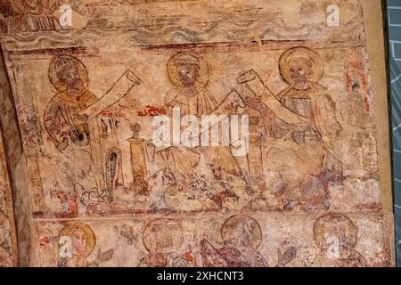 Ultimo Giudizio, tre profeti che portano le loro filatterie, dipinti murali di Osia, XIII secolo, affresco strappato e trasferito su tela, provengono dal Foto Stock