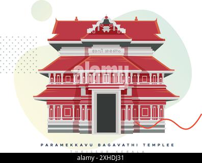 Paramekkavu Tempio Bagavathi - Thrissur - illustrazione di scorta come file EPS 10 Illustrazione Vettoriale