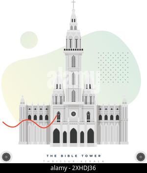 Torre della Bibbia - Torre della Chiesa più alta - Thrissur - illustrazione di scorta come file EPS 10 Illustrazione Vettoriale