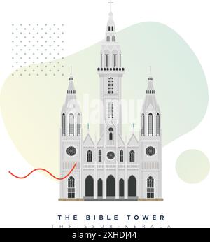 Torre della Bibbia - Torre della Chiesa più alta - Thrissur - illustrazione di scorta come file EPS 10 Illustrazione Vettoriale