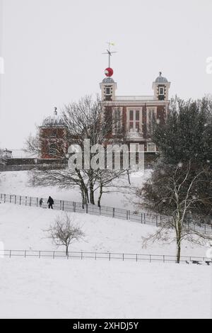 Greenwich Royal Observatory a Snow Foto Stock