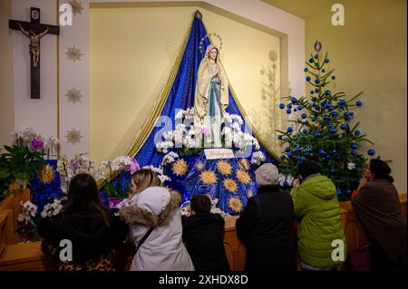 Statua della Vergine Maria (raffigurata come nostra Signora di Lourdes), nella chiesa di San Giacomo a Medjugorje, Bosnia ed Erzegovina. Foto Stock