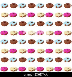 Ciambelle. Pasticceria rotonda e pasticceria decorata con pamada dolciaria. Delizioso dessert nazionale americano. Motivo senza cuciture. Illustrazione Vettoriale