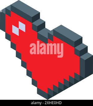 Il cuore pixelato brilla, rappresentando l'amore e l'affetto online nell'era digitale Illustrazione Vettoriale