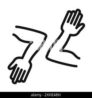 Icona di saluto gomito simbolo vettoriale o collezione di set di insegne con contorno bianco e nero Illustrazione Vettoriale