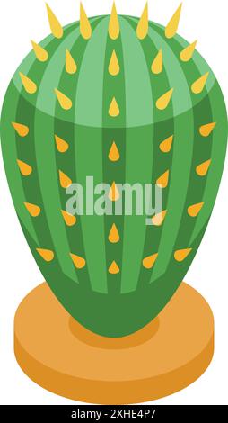 Cactus verde che cresce in stile isometrico in vaso isolato su sfondo bianco Illustrazione Vettoriale