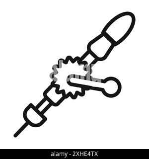 Icona di trapano manuale simbolo vettoriale o set di insegne con contorno bianco e nero Illustrazione Vettoriale