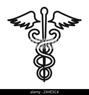 Icona caduceo medico simbolo vettoriale o set di segni collezione in bianco e nero Illustrazione Vettoriale