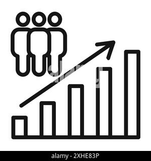 Icona del grafico di crescita della popolazione simbolo vettoriale o insieme di set di segni con contorno in bianco e nero Illustrazione Vettoriale