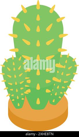 Cactus verde con aghi gialli che crescono in una pentola rotonda Illustrazione Vettoriale