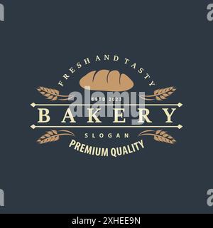 Logo del pane, design di un negozio di prodotti da forno in stile vintage, illustrazione del semplice traliccio del pane Vector Illustrazione Vettoriale