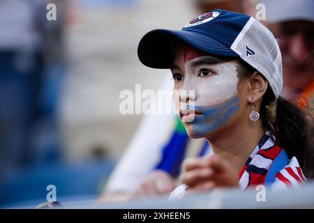 Stadio Gillette. 13 luglio 2024. Massachusetts, Stati Uniti; Un giovane tifoso indossa il facepaint in una partita della Major League Soccer tra la New England Revolution e l'Orlando City SC al Gillette Stadium. (c) Burt Granofsky/CSM/Alamy Live News Foto Stock