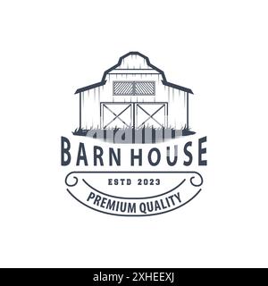 Logo Agriculture Farm Barn, semplice design con illustrazioni in stile retrò di edifici d'epoca Illustrazione Vettoriale