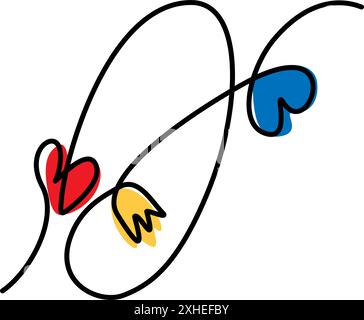 Numero 0 con cuori e fiori disegnati a mano Decorative una linea continua in colori vivaci e alla moda. Vettore EPS isolato. Schede, poster, banner, brochure, cartellino prezzi, etichetta o web, idea di scrittura promozionale Illustrazione Vettoriale