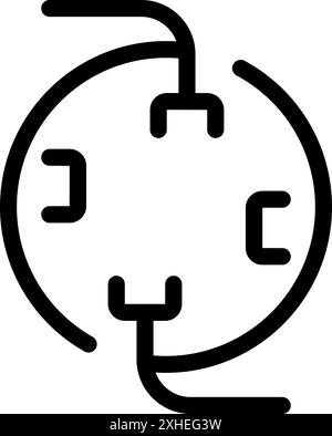 Semplice design in bianco e nero di una presa elettrica rotonda con quattro fili di collegamento Illustrazione Vettoriale