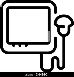 Icona della macchina a ultrasuoni in linea, che rappresenta l'attrezzatura medica utilizzata per l'esame di gravidanza e l'assistenza sanitaria Illustrazione Vettoriale