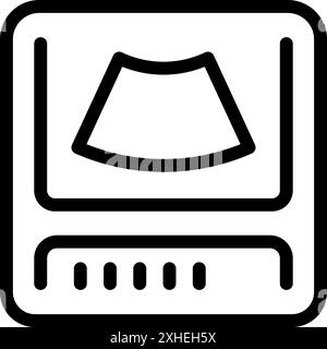 Macchina a ultrasuoni che visualizza il feto sullo schermo durante l'esame di gravidanza presso la clinica medica Illustrazione Vettoriale