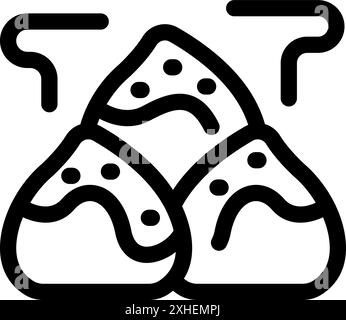 Icona della line art di tre zongzi caldi fumanti, un tradizionale piatto di riso cinese Illustrazione Vettoriale