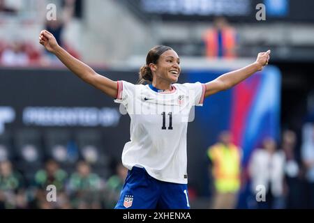 Sophia Smith (11) della USWNT celebra il gol segnato durante l'amichevole pre-olimpica contro il Messico alla Red Bull Arena di Harrison, NJ, il 13 luglio 2024. USWNT ha vinto 1 - 0 Foto Stock