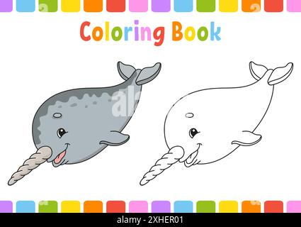 Libro da colorare per bambini. Personaggio cartoon. Illustrazione vettoriale. Pagina fantasy per bambini. Profilo a contorno nero. Isolato su sfondo bianco. Illustrazione Vettoriale