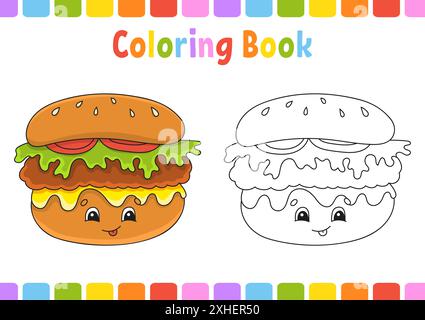 Libro da colorare per bambini. Personaggio dei cartoni animati. Illustrazione vettoriale. Pagina fantasy per bambini. Sagoma nera. Isolato su sfondo bianco. Bar Illustrazione Vettoriale