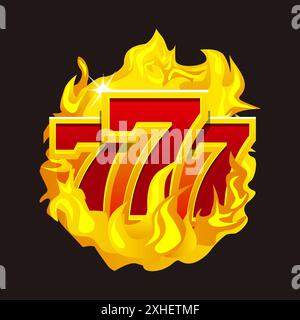 777 simbolo degli elementi di design del logo. Concetto di casinò con caminetto. Hot 777. Illustrazione Vettoriale