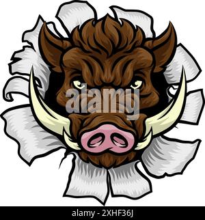 Mascotte sportivo di maiale di cinghiale Razorback Warthog Illustrazione Vettoriale