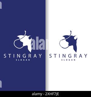 Logo Stingray fish design Ocean Animal semplice illustrazione nera con silhouette di manta Illustrazione Vettoriale