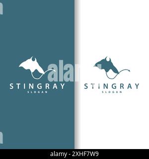 Logo Stingray fish design Ocean Animal semplice illustrazione nera con silhouette di manta Illustrazione Vettoriale