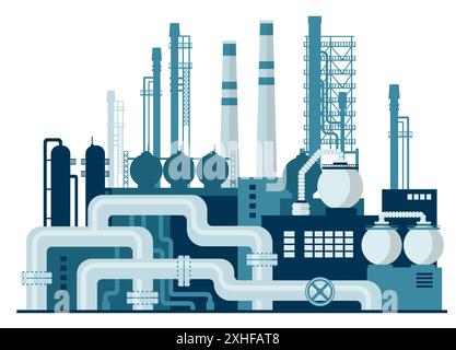 Ingegneri di oleodotti petroliferi. Tubazioni e pompe. Risorse energetiche. Industria dei prodotti combustibili. Lavoratori della produzione di benzina Illustrazione Vettoriale