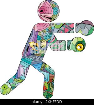 Design artistico dipinto a mano. Illustrazione disegnata a mano icona di boxe, per t-shirt e altre decorazioni Illustrazione Vettoriale