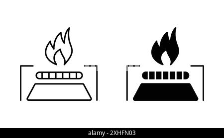 Icona gas di cottura Vector art linea nera in bianco e nero bordo set segno di raccolta Illustrazione Vettoriale