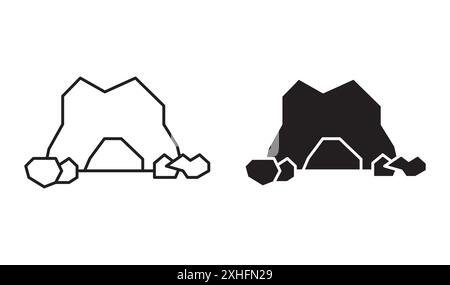 Simbolo vettoriale o set di insegne icona della grotta con contorno bianco e nero Illustrazione Vettoriale