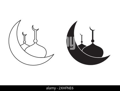 Icona islamica ramzan Black line art vettoriale in bianco e nero contorno set segno di collezione Illustrazione Vettoriale