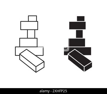 Icona di blocco in legno simbolo vettoriale o set di insegne con contorno bianco e nero Illustrazione Vettoriale