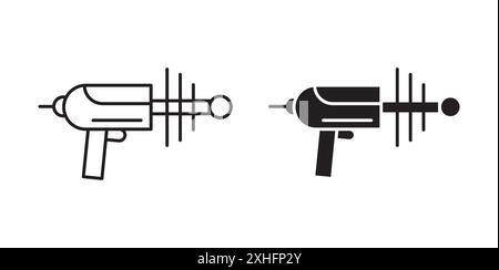 Icona della pistola spaziale Vector grafico linea nera in bianco e nero segno della collezione del set di contorni Illustrazione Vettoriale