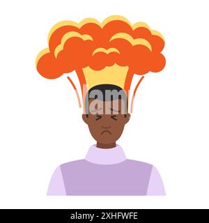 Uomo triste che soffre di esplosione di emozioni e sentimenti, rabbia e illustrazione vettoriale di frustrazione Illustrazione Vettoriale
