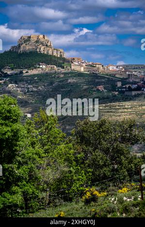 Veduta di Morella, Castello, Spagna. Maggio 2022 Foto Stock
