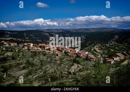 Veduta di Portell de Morella, Castellon, Spagna. Maggio 2022 Foto Stock