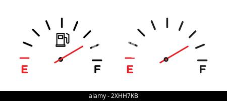 Icona dell'indicatore del carburante della vettura vettore grafico della linea nera in bianco e nero segno di raccolta del set di contorni Illustrazione Vettoriale