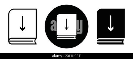 Scarica l'icona dell'eBook il vettore grafico Black line in bianco e nero con il simbolo della collezione di set di contorni Illustrazione Vettoriale