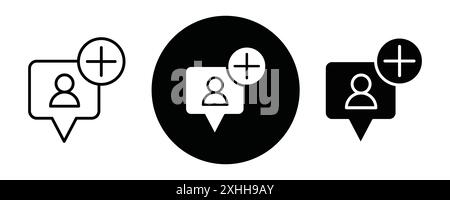 Icona del follower Vector grafico a linee nere con contorno bianco e nero segno della collezione Illustrazione Vettoriale
