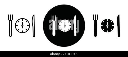 Icona a digiuno intermittente vettore grafico linea nera in bianco e nero segno di raccolta del set di contorni Illustrazione Vettoriale