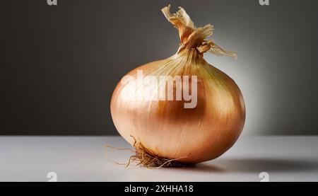 Gemüse, Zwiebel, Allium cepa, einzelne reife Zwiebel, Stillleben im Studio, Weißer Hintergrund Foto Stock