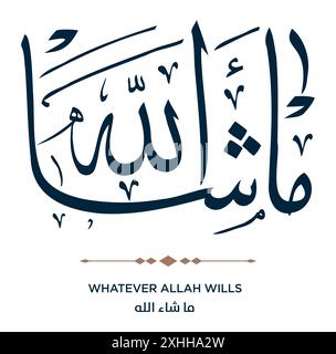 Versetto dalla traduzione del Corano QUALUNQUE ALLAH WILLS - ماشاء الله Illustrazione Vettoriale