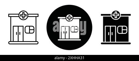 Icona centro medico linea nera vettoriale in bianco e nero contorno set segno di collezione Illustrazione Vettoriale